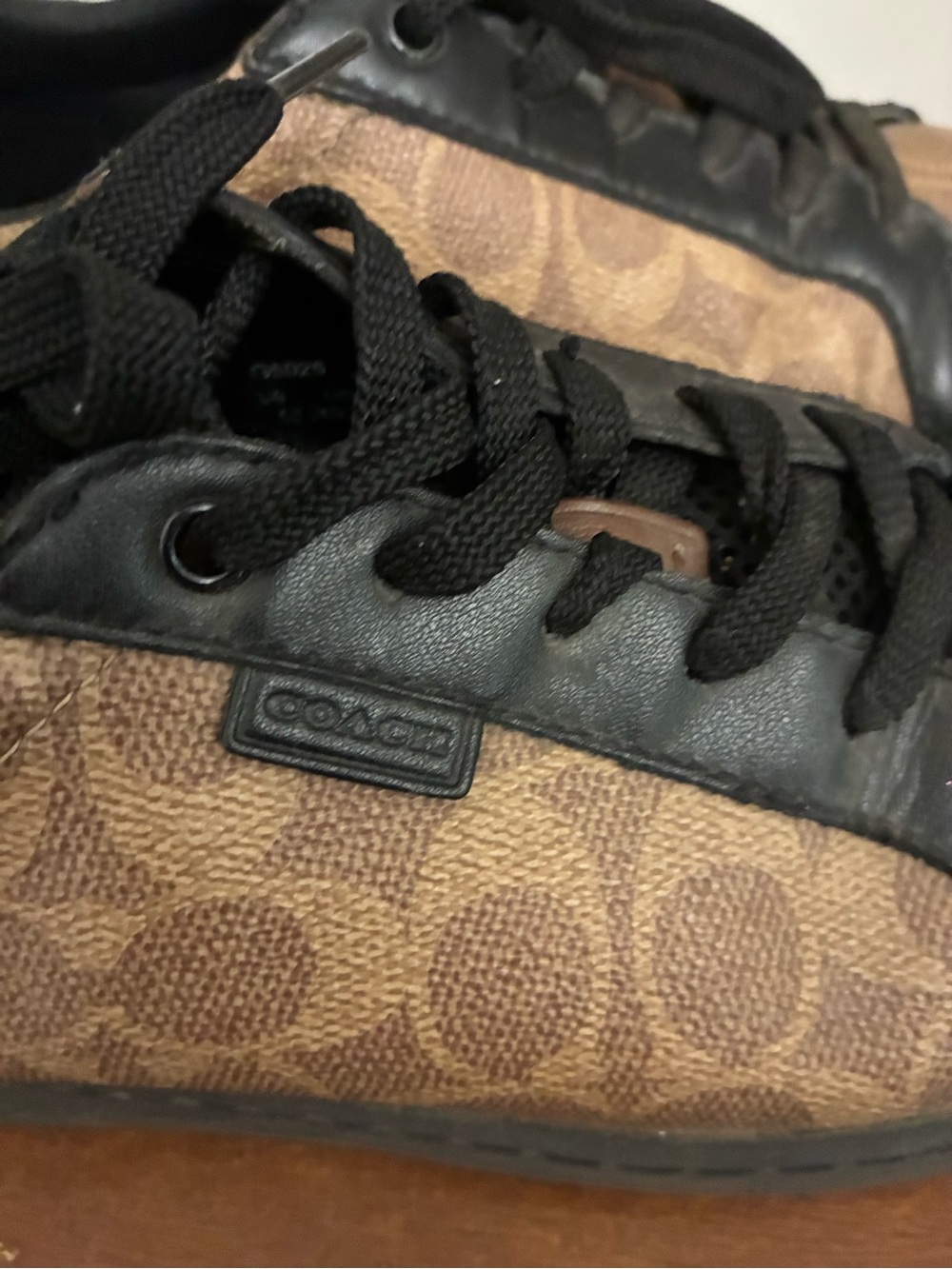 Coach Brown Signature Canvas and Black Leather Sneakers - Picture 3 of 3